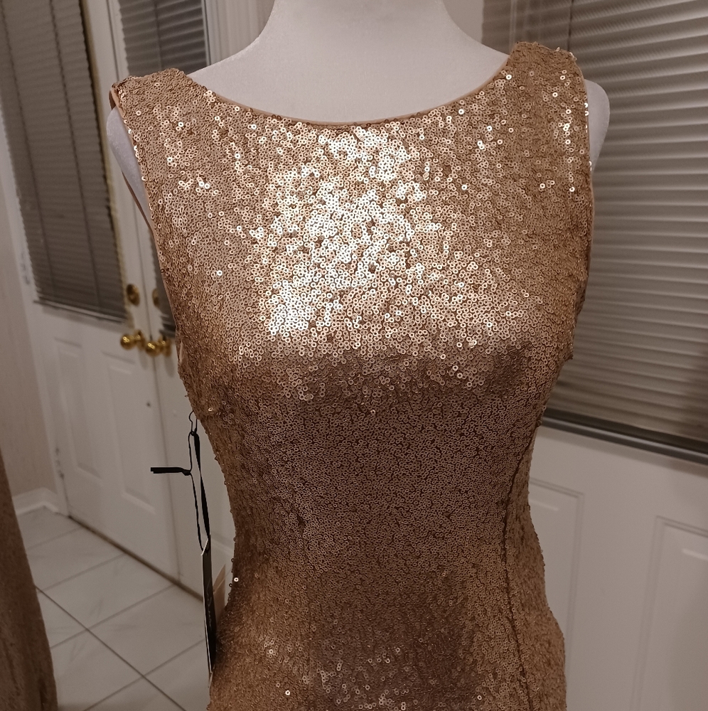 New Gold Sequined Formal Dress - Size Small - Picture 2 of 12